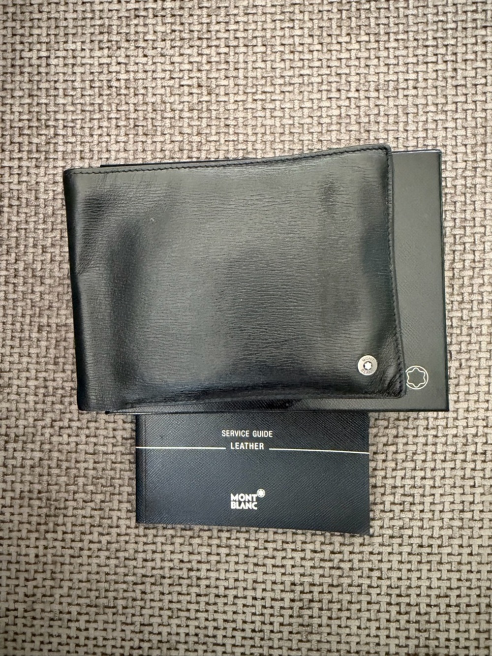 Montblanc Black Leather Bifold Wallet Snap Coin Pocket & Original Box Minimalist